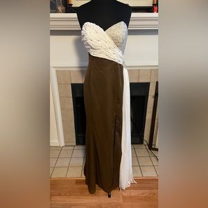 Wow! Brown and White Party Dress with “Crystal” accents.  Size 12